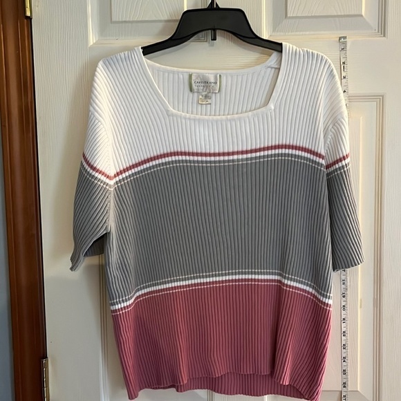 Capistrano essentials-22/24-white/pink/gray short sleeve ribbed pullover sweater - Picture 1 of 8